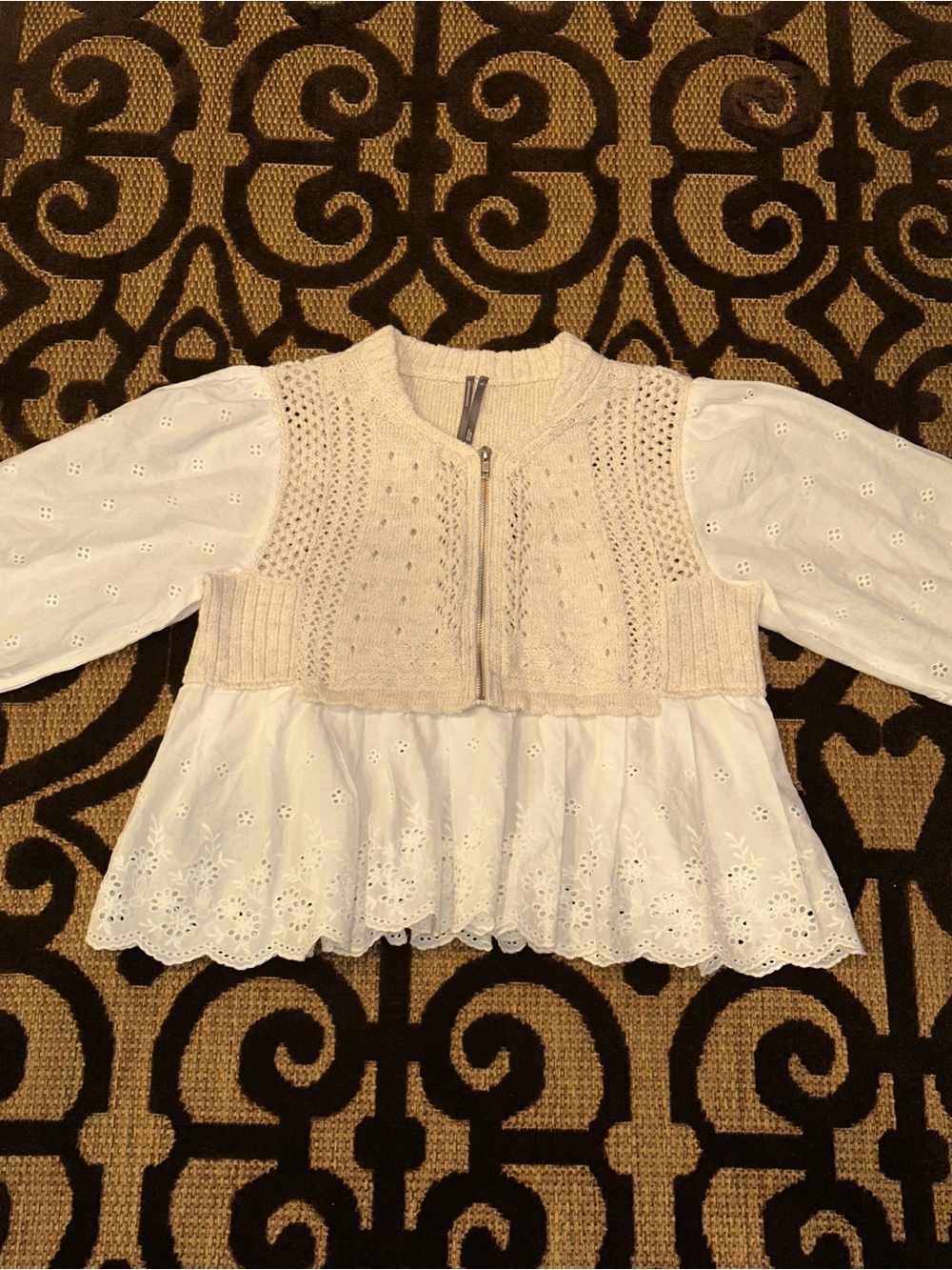 Anthropologie Half-Zip Sweater Vest Eyelet Knit Blouse Size Small Cottage Core - Picture 2 of 13